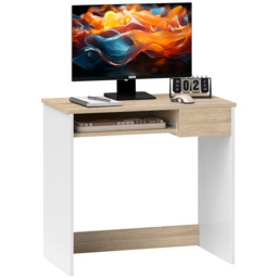HOMCOM Compact Computer Table with Keyboard Tray Drawer Study Office Working Gaming Writing Desk, Oak Colour - Aosom UK