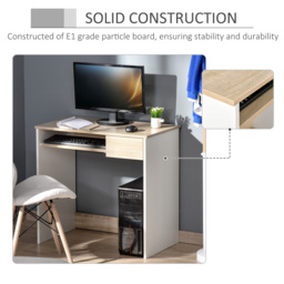HOMCOM Compact Computer Table with Keyboard Tray Drawer Study Office Working Gaming Writing Desk, Oak Colour - Aosom UK - thumbnail 5