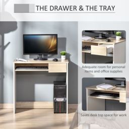 HOMCOM Compact Computer Table with Keyboard Tray Drawer Study Office Working Gaming Writing Desk, Oak Colour - Aosom UK - thumbnail 4