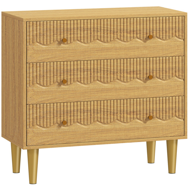 HOMCOM Dresser for Bedroom 3 Drawer Chest of Drawers with Steel Frame for Living Room in Oak - image 1