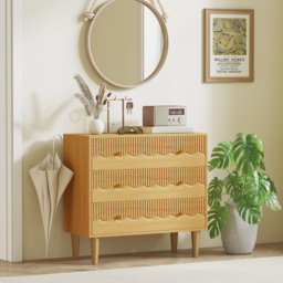 HOMCOM Dresser for Bedroom 3 Drawer Chest of Drawers with Steel Frame for Living Room in Oak - thumbnail 9