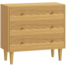 HOMCOM Dresser for Bedroom 3 Drawer Chest of Drawers with Steel Frame for Living Room in Oak - thumbnail 1