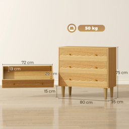 HOMCOM Dresser for Bedroom 3 Drawer Chest of Drawers with Steel Frame for Living Room in Oak - thumbnail 3