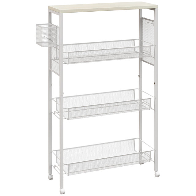 HOMCOM 3-Tier Kitchen Cart with 3 Steel Wire Baskets - White - image 1