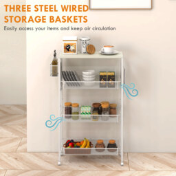 HOMCOM 3-Tier Kitchen Cart with 3 Steel Wire Baskets - White - thumbnail 4