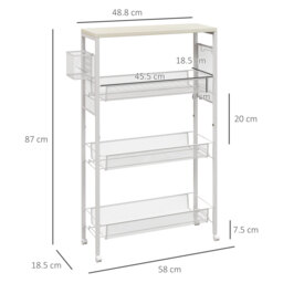 HOMCOM 3-Tier Kitchen Cart with 3 Steel Wire Baskets - White - thumbnail 3