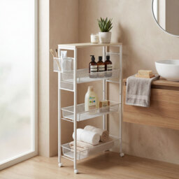 HOMCOM 3-Tier Kitchen Cart with 3 Steel Wire Baskets - White - thumbnail 8