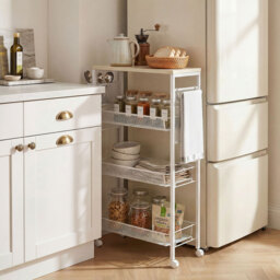 HOMCOM 3-Tier Kitchen Cart with 3 Steel Wire Baskets - White - thumbnail 2