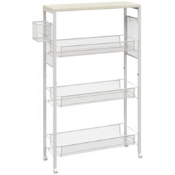 HOMCOM 3-Tier Kitchen Cart with 3 Steel Wire Baskets - White - thumbnail 1