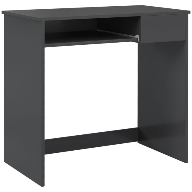 HOMCOM Computer Table with Keyboard Tray and Drawer, Compact Computer Desk, Study Desk, Writing Desk for Home Office, Grey - Aosom UK - image 1
