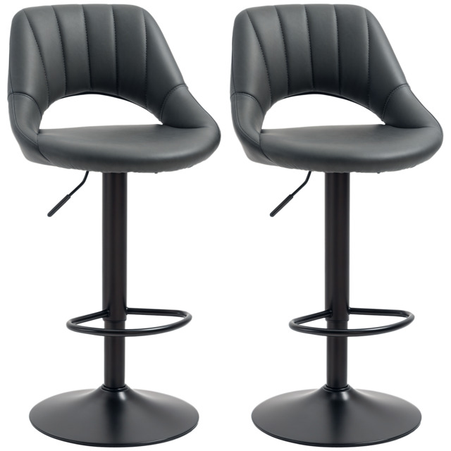 HOMCOM Set of 2 Adjustable Swivel Bar Stools with Backrest & Footrest, PU Leather Counter Chairs with Gas Lift, Comfortable Kitchen Island Seating, Black - Aosom UK - image 1