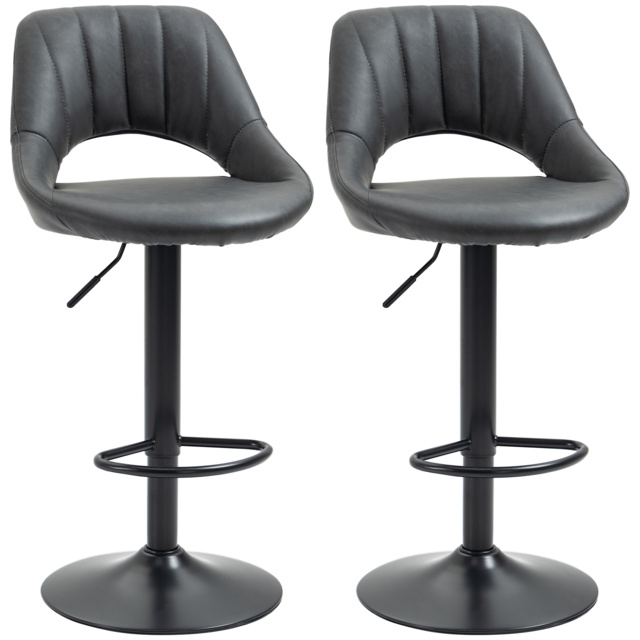 HOMCOM Set of 2 Adjustable Swivel Bar Stools with Backrest & Footrest, PU Leather Counter Chairs with Gas Lift, Comfortable Kitchen Island Seating, Black - Aosom UK - image 1