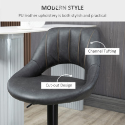 HOMCOM Set of 2 Adjustable Swivel Bar Stools with Backrest & Footrest, PU Leather Counter Chairs with Gas Lift, Comfortable Kitchen Island Seating, Black - Aosom UK - thumbnail 7