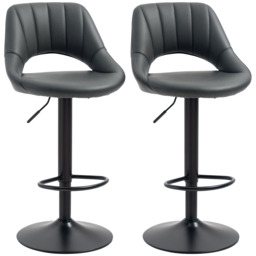 HOMCOM Set of 2 Adjustable Swivel Bar Stools with Backrest & Footrest, PU Leather Counter Chairs with Gas Lift, Comfortable Kitchen Island Seating, Black - Aosom UK