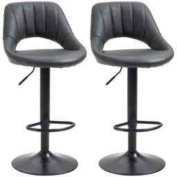 HOMCOM Set of 2 Adjustable Swivel Bar Stools with Backrest & Footrest, PU Leather Counter Chairs with Gas Lift, Comfortable Kitchen Island Seating, Black - Aosom UK - thumbnail 1