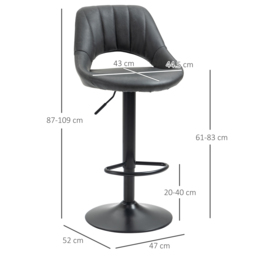 HOMCOM Set of 2 Adjustable Swivel Bar Stools with Backrest & Footrest, PU Leather Counter Chairs with Gas Lift, Comfortable Kitchen Island Seating, Black - Aosom UK - thumbnail 3