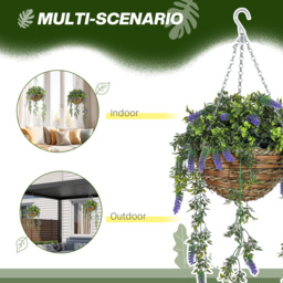 HOMCOM Set of 2 Decorative Artificial Plants, Faux Silk Lavender Flowers in Hanging Baskets, Fake Plants for Home Indoor Outdoor Decor, Purple - thumbnail 5