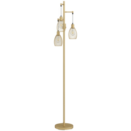 HOMCOM 170.5cm Industrial Dimmable Standing Lamp, 3-Light Floor Lamp with Steel Wire Cage Lampshades, Gold Tone - thumbnail 1