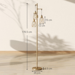 HOMCOM 170.5cm Industrial Dimmable Standing Lamp, 3-Light Floor Lamp with Steel Wire Cage Lampshades, Gold Tone - thumbnail 3