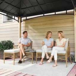 Outsunny 3 Piece Rattan Garden Furniture Corner Sofa Set with Chaise Lounge, Loveseat, Glass Coffee Table, Cushions, Natural Wood - thumbnail 9