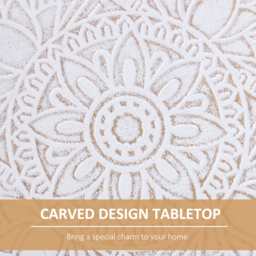 HOMCOM Carved Elegance: Set of 2 Floral Coffee Tables with Tray Top, Wooden Legs, Modern Round Side Tables, White - Aosom UK - thumbnail 5