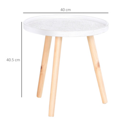 HOMCOM Carved Elegance: Set of 2 Floral Coffee Tables with Tray Top, Wooden Legs, Modern Round Side Tables, White - Aosom UK - thumbnail 3