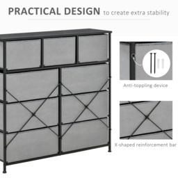 HOMCOM 9 Drawers Storage Chest Dresser Organizer Unit , Easy Pull Fabric Bins, for Bedroom, Hallway, Entryway, Black & Grey - thumbnail 7