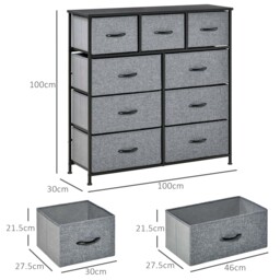 HOMCOM 9 Drawers Storage Chest Dresser Organizer Unit , Easy Pull Fabric Bins, for Bedroom, Hallway, Entryway, Black & Grey - thumbnail 3