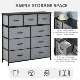 HOMCOM 9 Drawers Storage Chest Dresser Organizer Unit , Easy Pull Fabric Bins, for Bedroom, Hallway, Entryway, Black & Grey - thumbnail 4