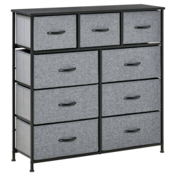 HOMCOM 9 Drawers Storage Chest Dresser Organizer Unit , Easy Pull Fabric Bins, for Bedroom, Hallway, Entryway, Black & Grey - thumbnail 1