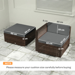 Outsunny 7-Piece Patio Furniture Cushions, Outdoor Loveseat Cushion with Removable Covers for Rattan Furniture, 60x60 cm, Dark Grey - thumbnail 3