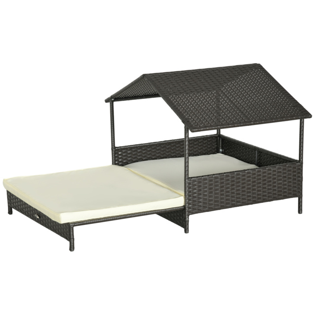 PawHut Extendable Elevated Dog Bed, Rattan Dog House, with Water-Resistant Roof, Removable Cushion, for Small, Medium Dogs - image 1