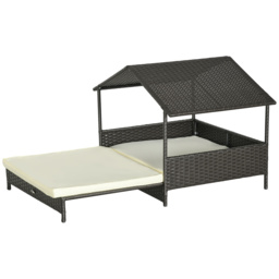PawHut Extendable Elevated Dog Bed, Rattan Dog House, with Water-Resistant Roof, Removable Cushion, for Small, Medium Dogs - thumbnail 1