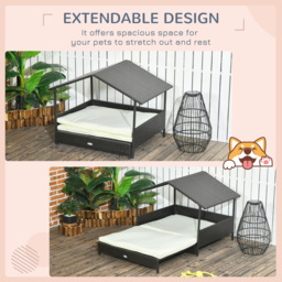 PawHut Extendable Elevated Dog Bed, Rattan Dog House, with Water-Resistant Roof, Removable Cushion, for Small, Medium Dogs - thumbnail 4