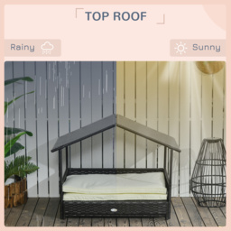 PawHut Extendable Elevated Dog Bed, Rattan Dog House, with Water-Resistant Roof, Removable Cushion, for Small, Medium Dogs - thumbnail 6