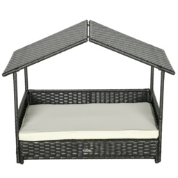 PawHut Extendable Elevated Dog Bed, Rattan Dog House, with Water-Resistant Roof, Removable Cushion, for Small, Medium Dogs - thumbnail 9