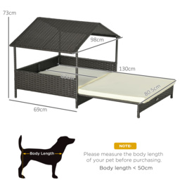 PawHut Extendable Elevated Dog Bed, Rattan Dog House, with Water-Resistant Roof, Removable Cushion, for Small, Medium Dogs - thumbnail 3