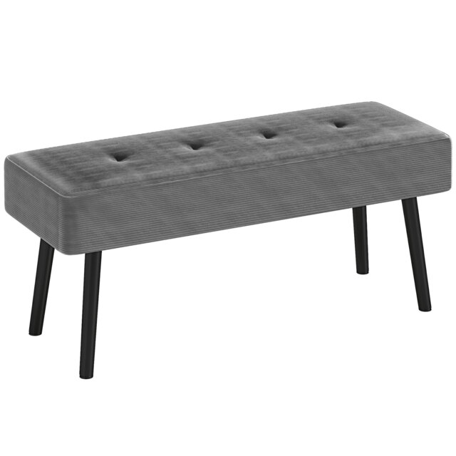 HOMCOM End of Bed Bench, Corduroy Bedroom Bench with Thick Padding and Steel Legs, Tufted Window Seat for Entryway, Living Room, Grey - image 1