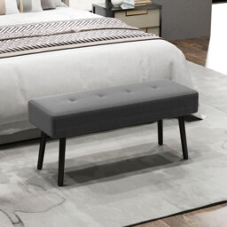 HOMCOM End of Bed Bench, Corduroy Bedroom Bench with Thick Padding and Steel Legs, Tufted Window Seat for Entryway, Living Room, Grey - thumbnail 2