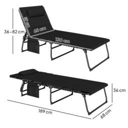 Outsunny Folding Sun Loungers Set of 2, Recliner Garden Chairs with Quick Drying Pad Headrest Side Pocket, Garden Sun Loungers for Beach Pool, Black - thumbnail 3