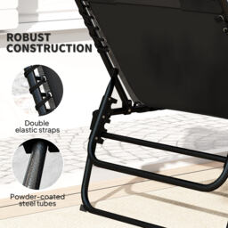 Outsunny Folding Sun Loungers Set of 2, Recliner Garden Chairs with Quick Drying Pad Headrest Side Pocket, Garden Sun Loungers for Beach Pool, Black - thumbnail 7