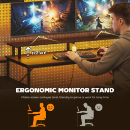 HOMCOM 147cm Gaming Desk with Charging Station and Monitor Stand, Computer Table for Home Office with RGB Lights, Black - thumbnail 7