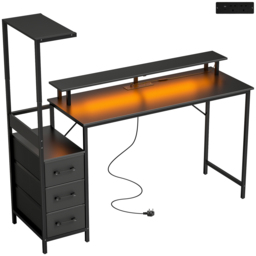 HOMCOM 147cm Gaming Desk with Charging Station and Monitor Stand, Computer Table for Home Office with RGB Lights, Black - thumbnail 1