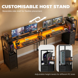 HOMCOM 147cm Gaming Desk with Charging Station and Monitor Stand, Computer Table for Home Office with RGB Lights, Black - thumbnail 4