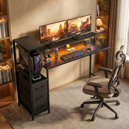 HOMCOM 147cm Gaming Desk with Charging Station and Monitor Stand, Computer Table for Home Office with RGB Lights, Black - thumbnail 9