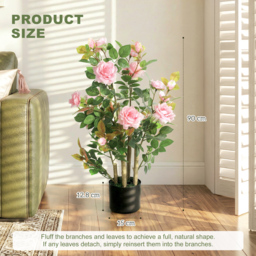 HOMCOM 90cm Artificial Rose Tree Set of 2, Decorative Fake Plant with 344 Silk Leaves 17 Flowers for Outdoor Indoor Decor, Pink - thumbnail 3