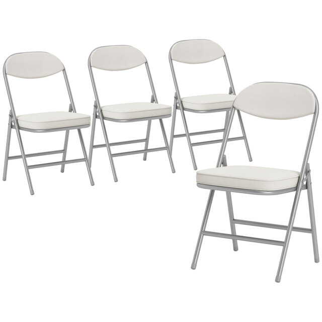 HOMCOM Set of Four Folding Corduroy Seat Chairs - Off-White - image 1