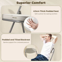 HOMCOM Set of Four Folding Corduroy Seat Chairs - Off-White - thumbnail 4