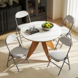 HOMCOM Set of Four Folding Corduroy Seat Chairs - Off-White - thumbnail 8