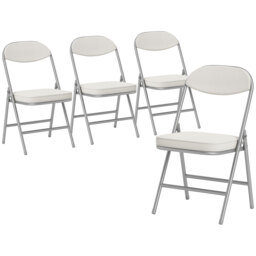 HOMCOM Set of Four Folding Corduroy Seat Chairs - Off-White - thumbnail 1